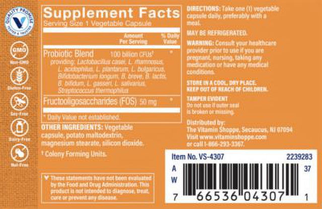 Probiotic ? 100 Billion Cfus for Digestive, Immune, & Respiratory Health (30 Vegetable Capsules)