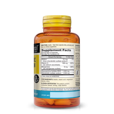 Mason Natural Glucosamine Chondroitin 1500/1200 3 per Day with Vitamin C - Supports Joint Health, Improved Flexibility and Mobility*, 180 Capsules