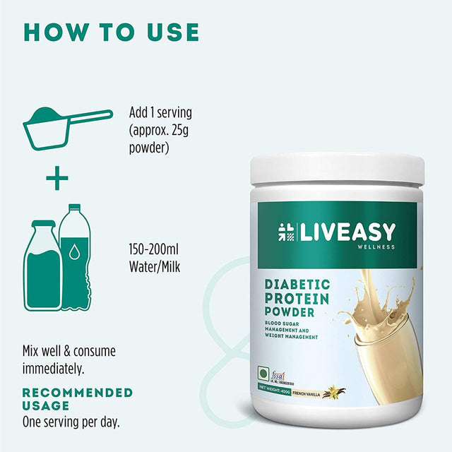 Liveasy Wellness Diabetic Protein | Blood Sugar & Weight Management (Vanilla, 400 G)