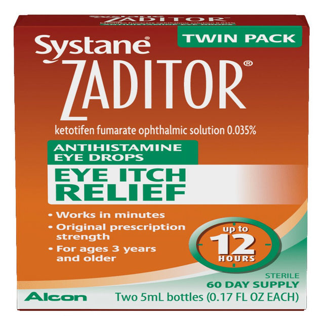 ZADITOR Antihistamine Eye Drops, Allergy Symptom Relief, 5 Ml, Twin Pack