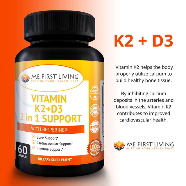 Me First Living K2 + D3 with Bioperine Bone and Heart Health Herbal Supplement 60 Capsules