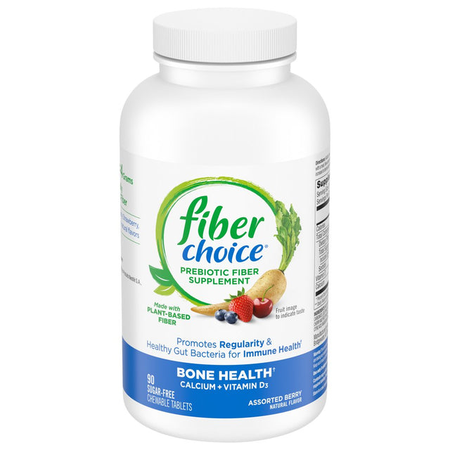 Fiber Choice Bone Health Daily Prebiotic Fiber Chewable Tablets, Excellent Source of Fiber, Calcium & Vitamin D3, Sugar-Free, #1 Gastroenterologist Recommended?, Helps Support Regularity, 90...