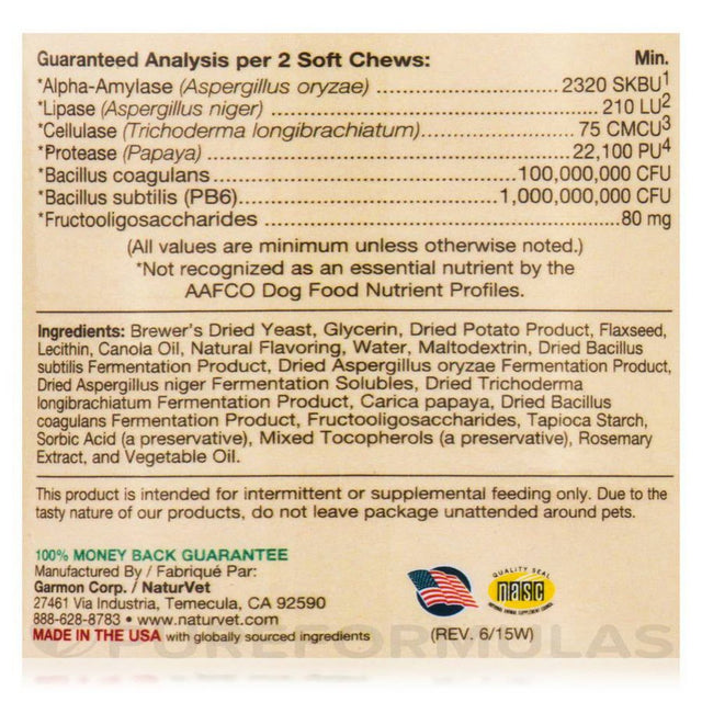 Naturvet Advanced Probiotics & Enzymes for Dogs, 120 Soft Chews