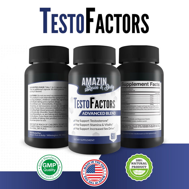 Testo Factors Advanced Blend - Testosterone Booster for Men & Women - Naturally Powerful Herbal Formula - Support Improved Testosterone - Support Stamina & Virility - 60 Count