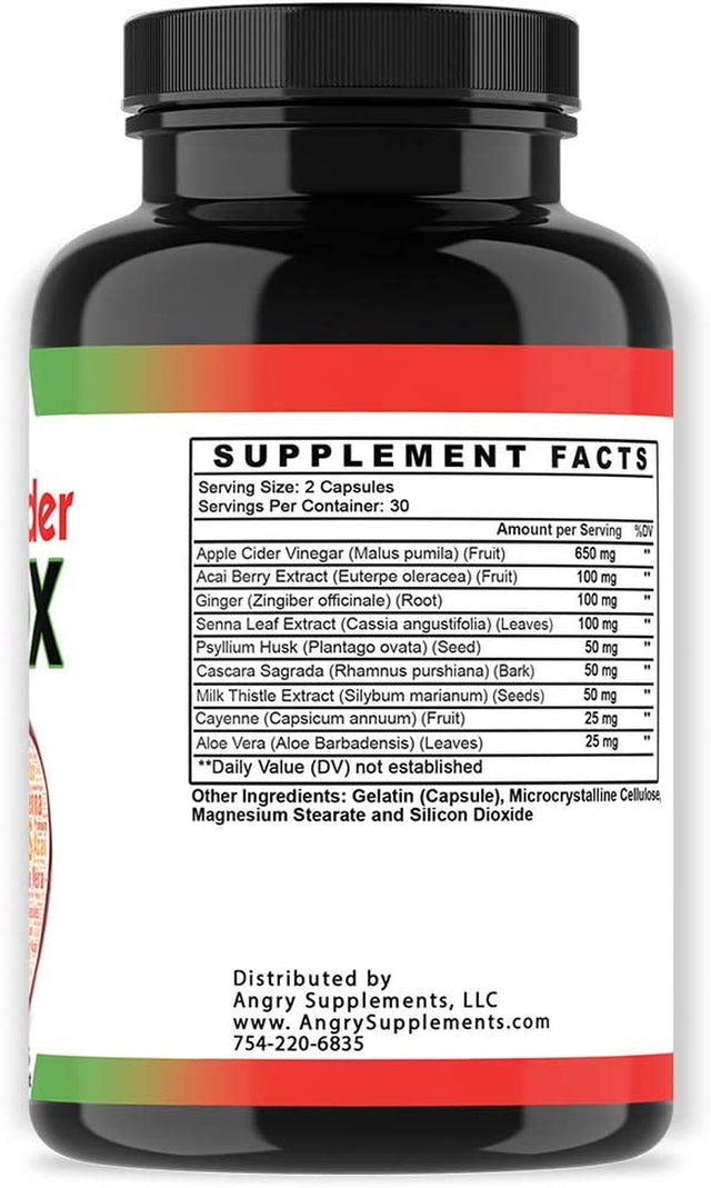 Angry Supplements Apple Cider Detox, Weight Loss Cleanse for Men and Women, Maximum Strength Formula for Improved Digestion, Heart Health, All-Natural Diet Aid (1-Bottle)