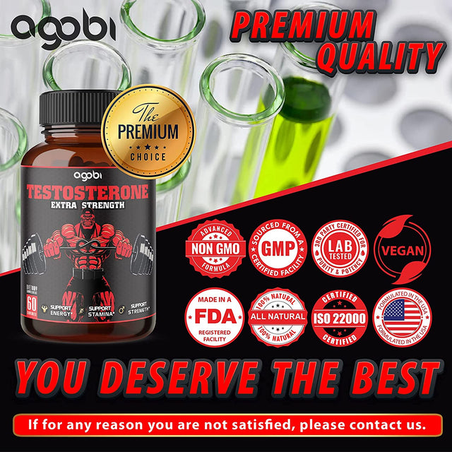 Agobi Herbal Test Support for Male Supplement - Support Efficiency, Speed, Strength, Flexibility - Body Booster Equivalent 9200Mg - 2 Packs 60Caps - 2 Month Supply