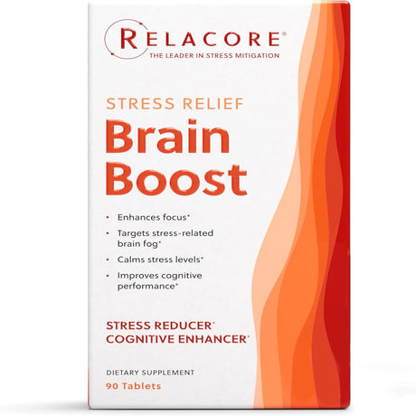 Relacore Brain Boost Brain Supplement for Men and Women to Reduce Stress-Related Brain Fog, Improve Focus and Memory, Enhance Mental Clarity* – Caffeine-Free with Bacopa – 90 Capsules