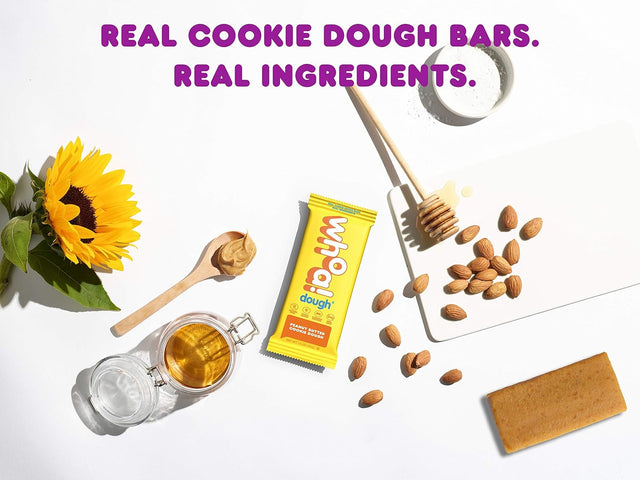 WHOA DOUGH Plant Based Protein Bar, Gluten Free, Dairy Free, Non GMO, Healthy Snacks for Kids and Adults, 8G Protein, 10 Bars (Peanut Butter)