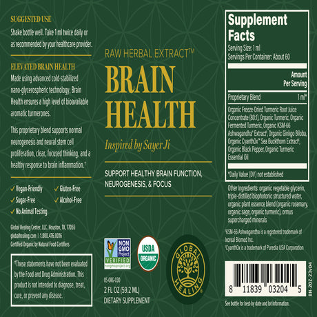 Global Healing Brain Health - Nootropic Brain Supplements - 2 Fl Oz