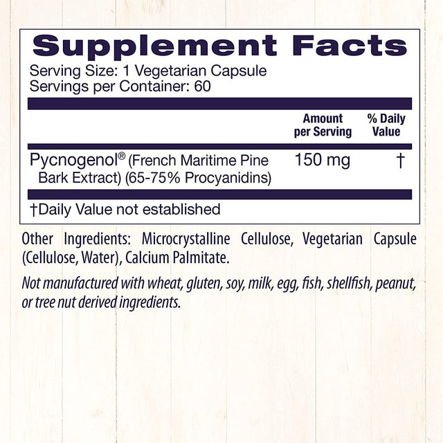 Healthy Origins Pycnogenol 150 Mg (Nature'S Super Antioxidant, Non-Gmo, Gluten Free, Cardiovascular Support), 60 Veggie Caps