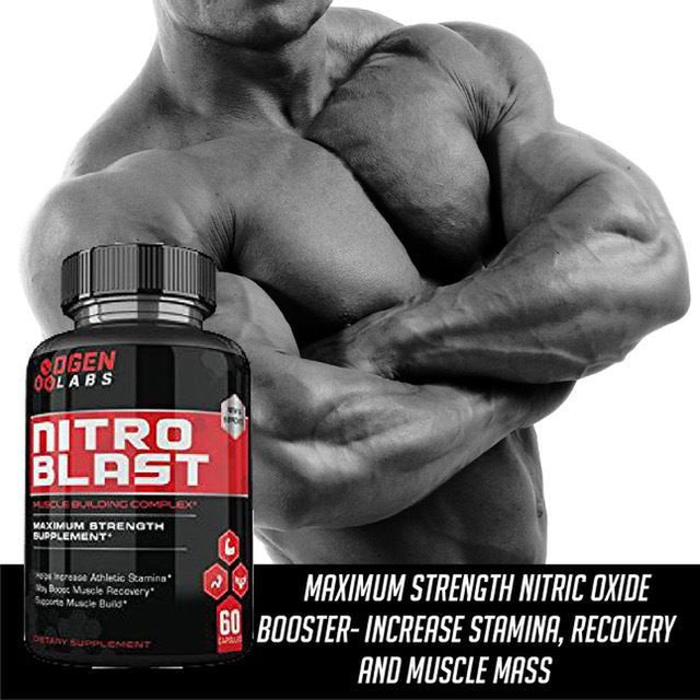 Nitro Blast Pre Workout Nitric Oxide Booster Supplement with L-Arginine - Muscle Growth, Stamina, and Recovery - 60 Capsules