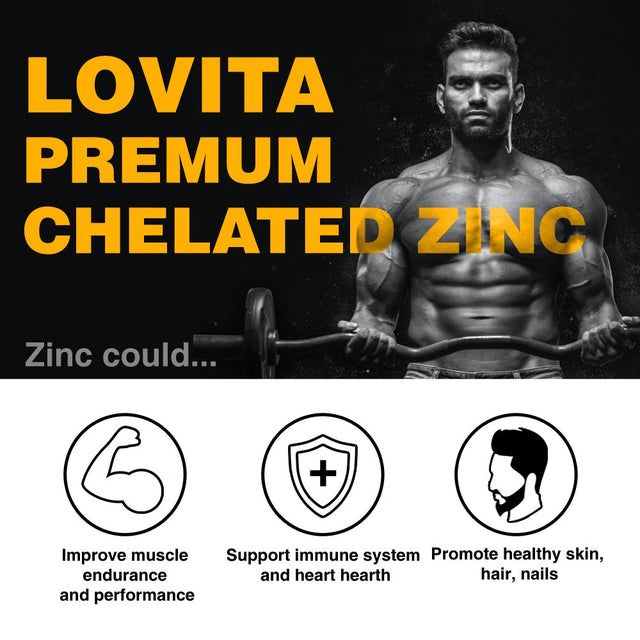 Lovita Zinc 50Mg | Potent Highly-Absorbed Chelated Zinc Supplements, Picolinate & Bisglycinate | Vegan, Gluten Free, Non-Gmo | for Immune, Antioxidant Support & Healthy Skin | 200 Capsules (Pack of 3)