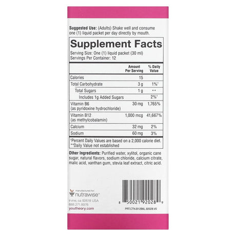 Youtheory - Vitamin B12 B6 Liquid Essential Daily Vitamins Raspberry - 12 Packet(S)