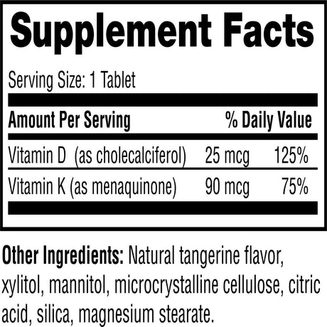 Twinlab D3 + K2 Dots - Vitamin D3 & Vitamin K2 Supplement for Immune Support, Bone Health & Heart Health - Vitamin D 1000 IU + Vitamin K 90 Mcg for Bone Strength, Tangerine Flavor, 60 Tablets, 2-Pack