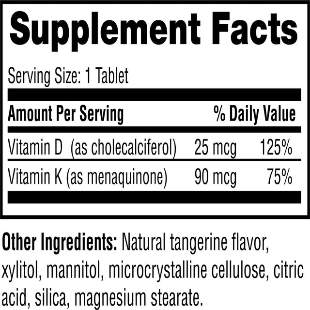 Twinlab D3 + K2 Dots - Vitamin D3 & Vitamin K2 Supplement for Immune Support, Bone Health & Heart Health - Vitamin D 1000 IU + Vitamin K 90 Mcg for Bone Strength, Tangerine Flavor, 60 Tablets, 2-Pack