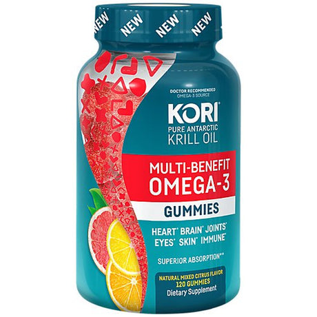 Kori Krill Oil with Superior Absorption Vs Fish Oil, Multi-Benefit Omega-3 for Heart, Brain, Joint, Eye, Skin, & Immune, Citrus Flavor Gummies, 120 Count