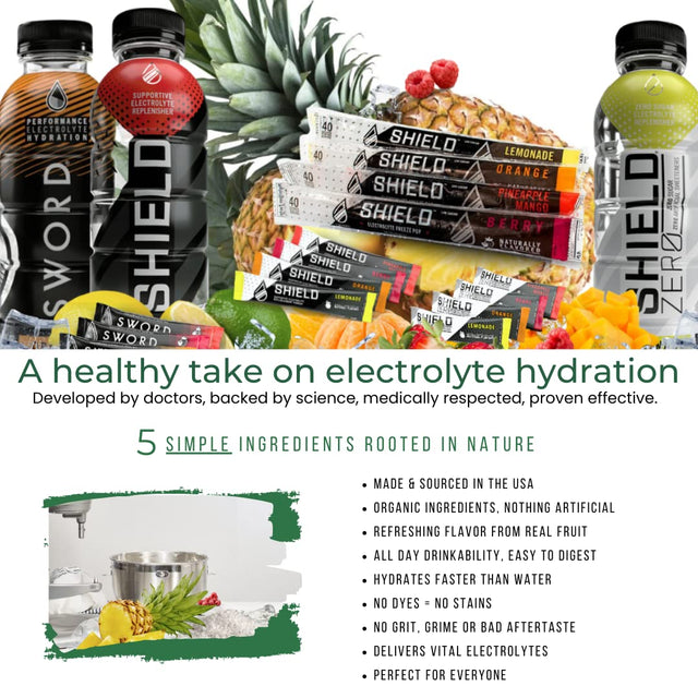 SHIELD 32Ct ALL NATURAL Low Cal Electrolyte Healthy Hydration Multiplier Powder Packets, Eco-Friendly Pouch, Water Booster Drink Mix for Rapid Dehydration Relief and Prevention, Vegan, Non-Gmo