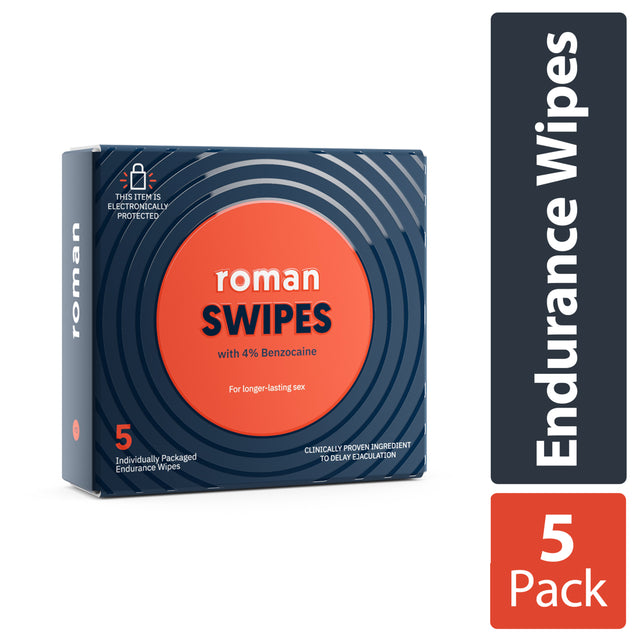 Roman Swipes: 4% Male Desensitizing Benzocaine Unscented Wipes, 5 Pack