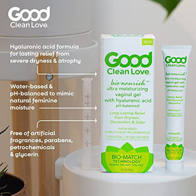 Good Clean Love: Bionourish® Ultra Moisturizing Vaginal Gel with Hyaluronic Acid, Ph-Balanced & Water-Based, Long Lasting Relief from Dryness & Discomfort for Women, 2 Oz