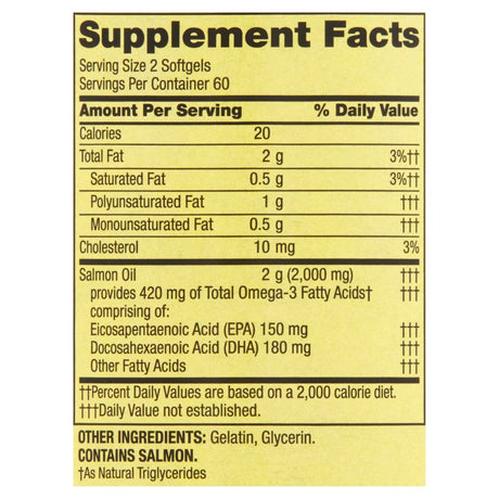 Spring Valley Norwegian Salmon Heart Health Dietary Supplement Softgels, 1,000 Mg, 120 Count