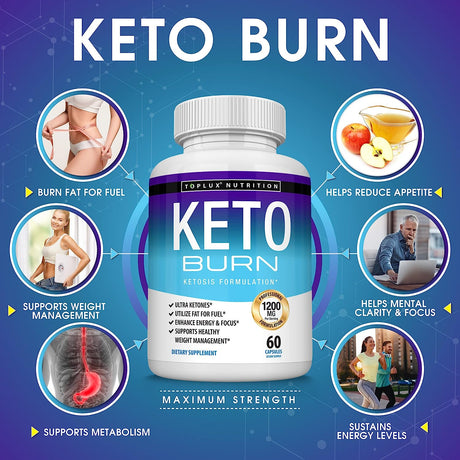 Toplux Keto Burn Pills Ketosis Weight Loss - 1200 Mg Ultra Advanced Natural Ketogenic Fat Burner Using Ketone Diet for Men Women 60 Capsules Supplement