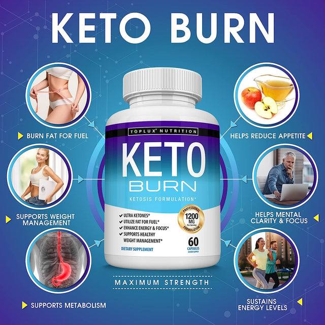 Toplux Keto Burn Pills Ketosis Weight Loss - 1200 Mg Ultra Advanced Natural Ketogenic Fat Burner Using Ketone Diet for Men Women 60 Capsules Supplement