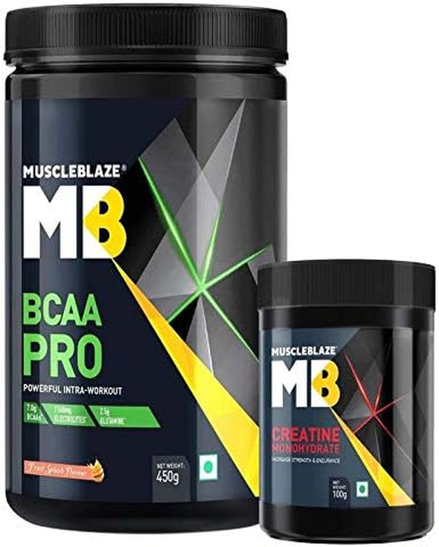 BCAA Pro Amino Acid Powder (Fruit Splash, 450 G, 30 Servings) with 100G Creatine Free