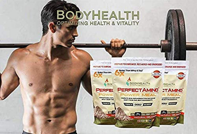 Bodyhealth Perfectamino Complete Power Meal Replacement Shake (Natural Flavor, Pouch, 20 Servings), Organic Protein Powder Drink W/Mct Oil, Probiotics, Vegan, High Nutrition, for Weight Loss Diet