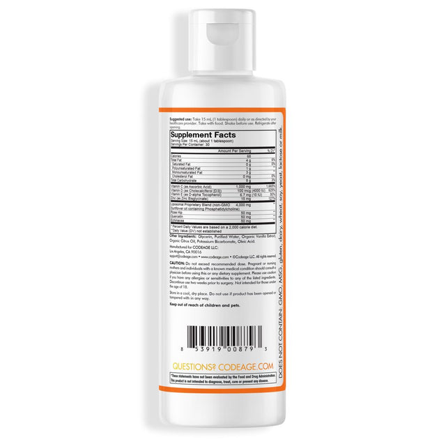 Codeage Nanofood Liposomal Wonder-C Liquid Vitamin C 1000Mg, Zinc, Vitamin D E, Quercetin, Echinacea, 15.22 Fl Oz