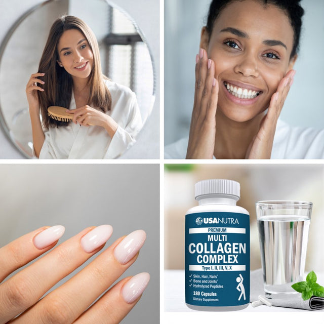 Multi Collagen Capsules 180 Ct for Skin Hair Nails Joints Made in the USA