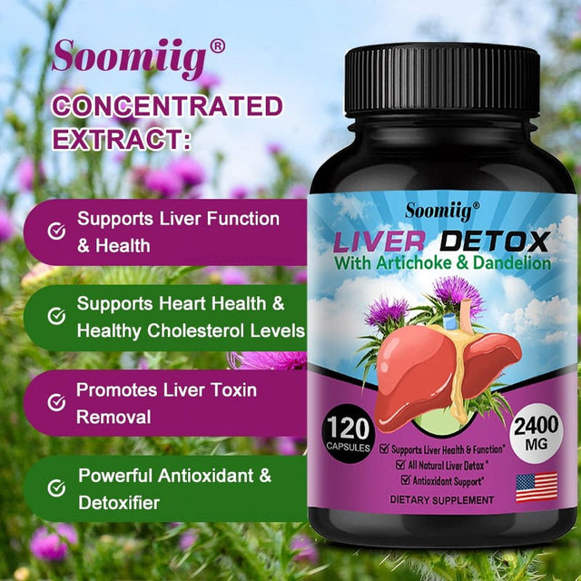 Soomiig Liver Detox Capsules - Artichoke and Dandelion Extract Liver Health Formula for Liver Detoxification and Liver Cleansing-120Capsules