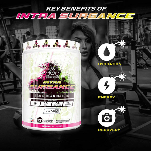 Intra Surgance - Hydration Drink, BCAA Powder with EAA Amino Acids & Electrolyte Powder plus Peak O2 Energy Powder for Endurance. Sugar Free, Fruit Fusion (30 Serv)