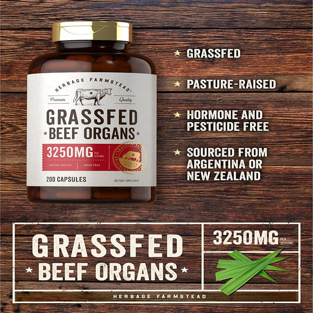 Grassfed Beef Organs | 3250Mg | 200 Capsules | by Herbage Farmstead