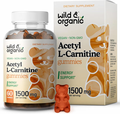 Wild & Organic Acetyl L-Carnitine Gummies - Natural Dietary Supplement - 1500Mg ALCAR to Support Boost Energy & Metabolism, Cognitive & Immune System Function - 60 Chews per Bottle