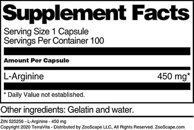 L-Arginine - 450 Mg (100 Capsules, ZIN: 525256)