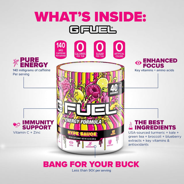 Hype Sauce Energy Powder, Sugar Free, Clean Caffeine Focus Supplement, Water Mix, Raspberry Lemonade Flavor, Focus Amino, Vitamin + Antioxidants Blend, 9.8 Oz (40 Servings)