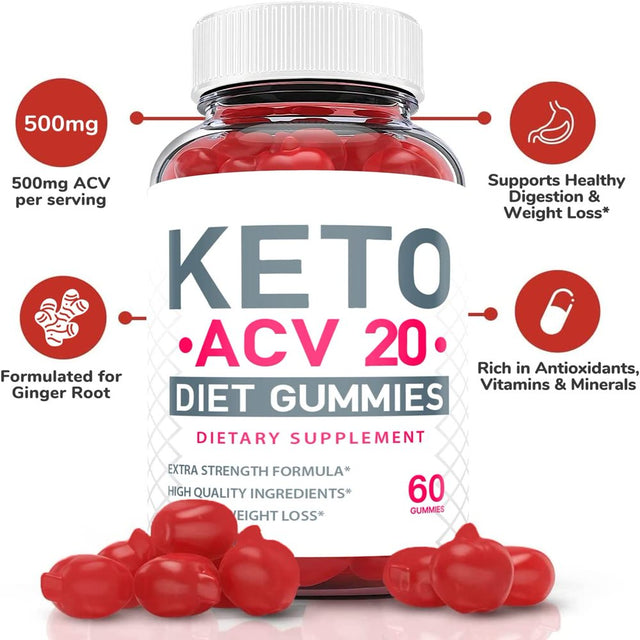 (1 Pack) Keto ACV 20 Gummies - Supplement for Weight Loss - Energy & Focus Boosting Dietary Supplements for Weight Management & Metabolism - Fat Burn - 60 Gummies