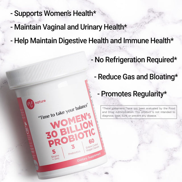 Lauf Nature Women'S Probiotics 30 Billion CFU with Prebiotics plus Zinc - 60 Capsules