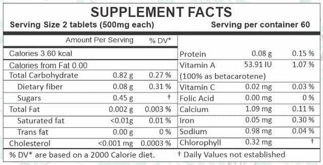 Wheatgrass Tablets Herbal Supplements 120 Count 500 Mg