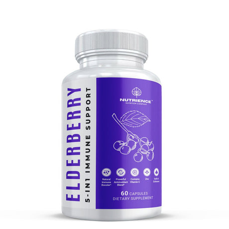 Elderberry Capsules Premium Immune Support Formula with Vitamin C and Zinc - All-Day Immune System Booster for Men and Women - 60 Capsules