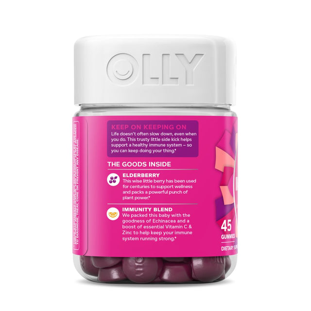 OLLY Immunity Gummy, Immune Support, Elderberry, Zinc, Vitamin C, 45 Ct