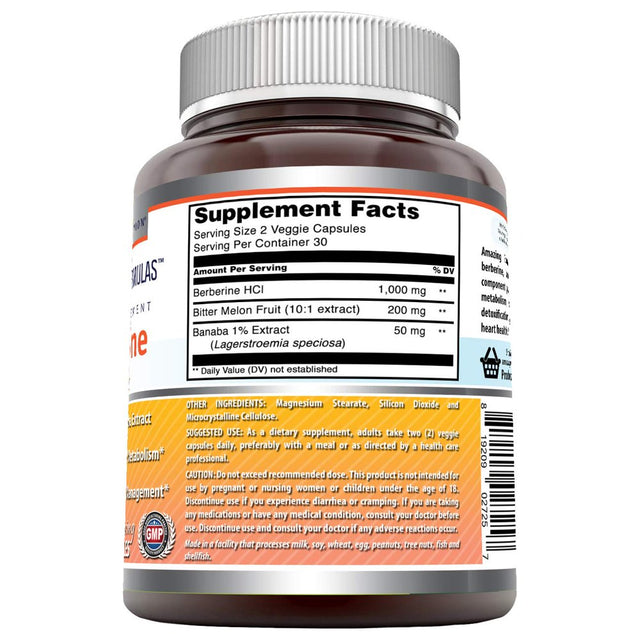 Amazing Formulas Berberine Complex 1250 Mg per Serving 60 Veggie Capsules (Non-Gmo,Gluten Free)