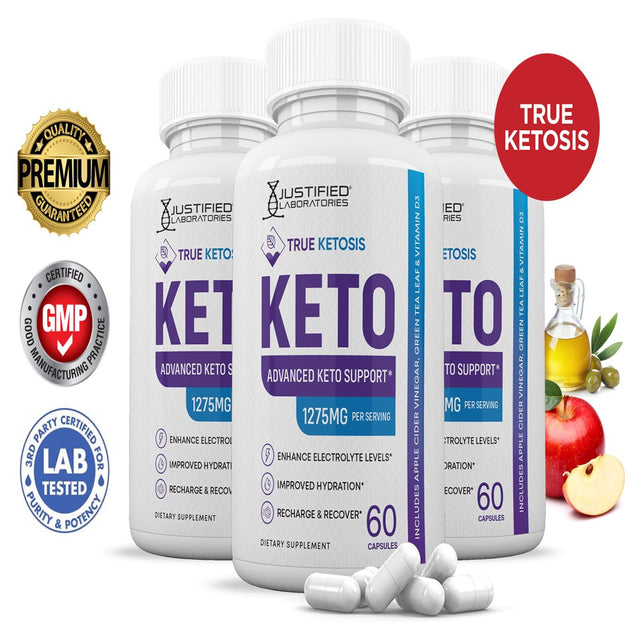 (3 Pack) True Ketosis Keto ACV Pills 1275Mg Alternative to Gummies Dietary Supplement 180 Capsules