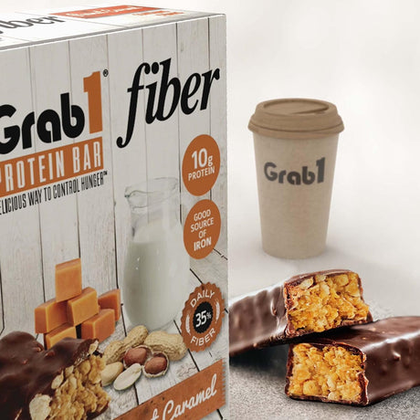 Grab1 High Fiber Protein Bars | 9 Grams Fiber | 10 Grams Protein | Peanut Caramel Flavor (2 Pack - 10 Bars) Controls Hunger | Delicious Tasting (For Real!) | Lower Net Carbs | Low Calorie | Certified Kosher