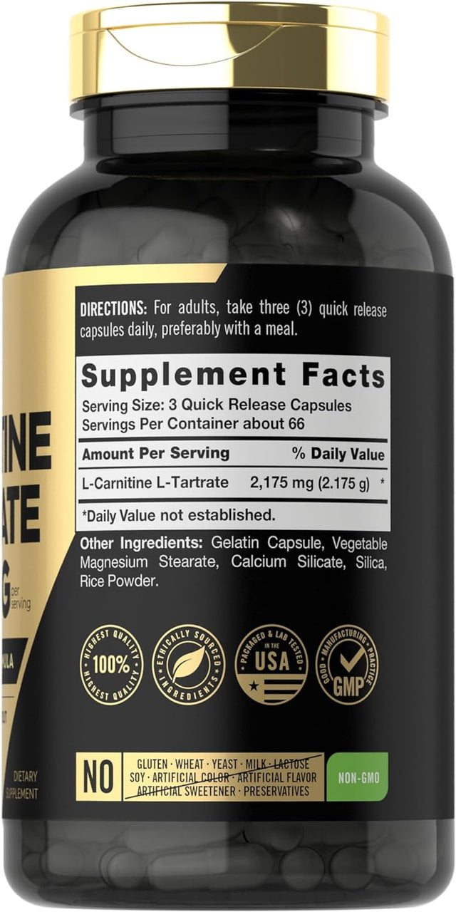 Carlyle L Carnitine 2175Mg | 200 Capsules | Advanced Athlete Formula | Workout Supplement | as L-Carnitine L-Tartrate | Non-Gmo, Gluten Free