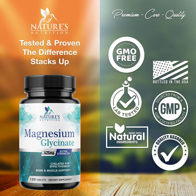 Magnesium Glycinate 425Mg High Absorption Chelated Capsules - Support for Sleep, Leg Cramps, & Muscle Relaxation - Highly Bioavailable & Non Buffered Supplement - Non-Gmo & Vegan - 120 Capsu