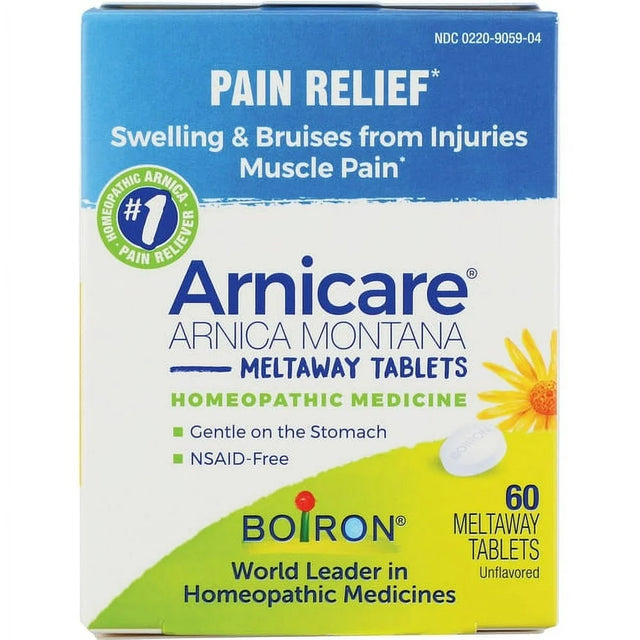 Boiron Arnicare Tablets, Homeopathic Medicine for Pain Relief, Swelling & Bruises from Injuries, Muscle Pain, 60 Meltaway Tablets