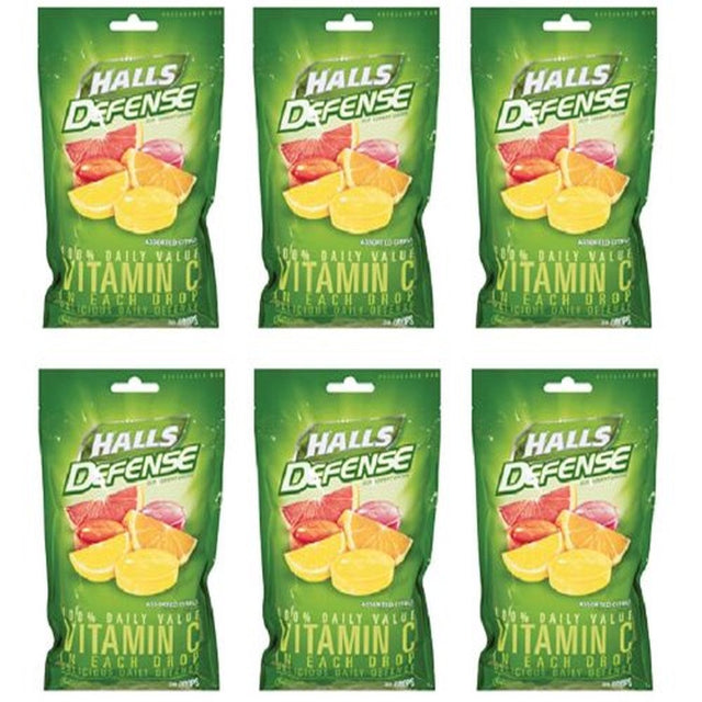 Halls Defense Vitamin C Assorted Citrus Supplement Drops (Pack of 6)