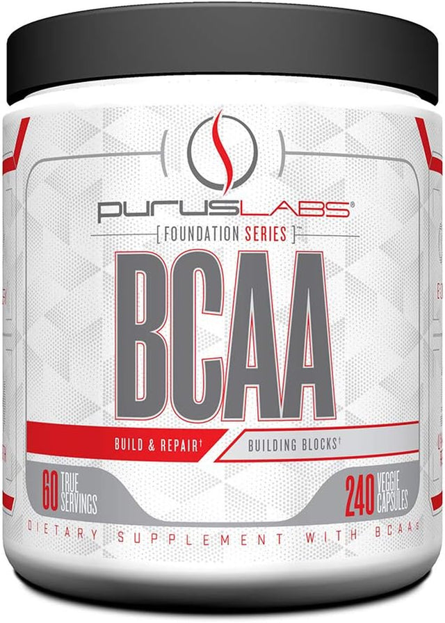 BCAA Capsules by Purus Labs Foundation Series | 2:1:1 Leucine, Valine, Isoleucine | for Recovery, Endurance, Strength and Muscle Building | 240 Capsules (60 Servings)