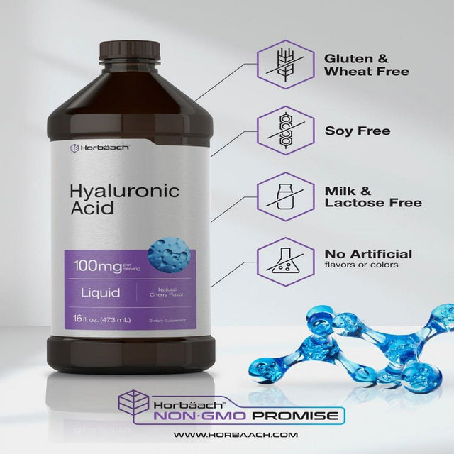 Liquid Hyaluronic Acid Supplement | 100 Mg | 16 Oz | Mixed Berry Flavor | by Horbaach